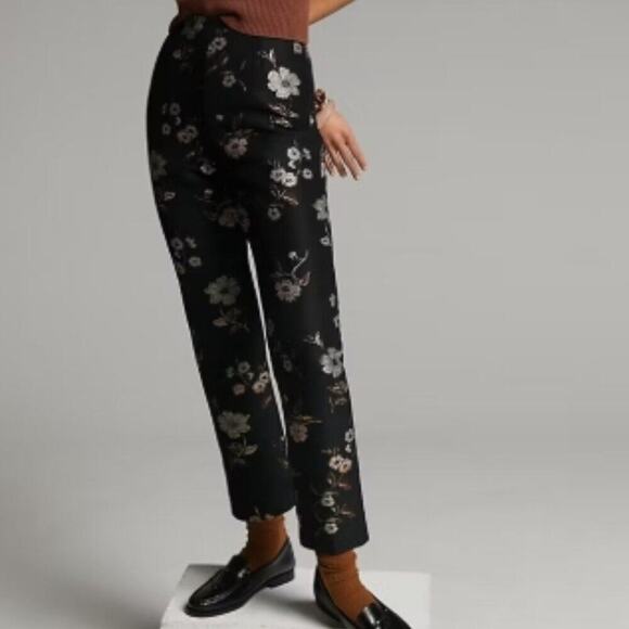 Monique Lhuillier Pants - NWT Monique Lhuillier Black Floral Straight Leg Pants